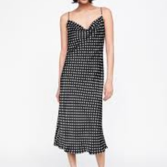 Zara Black & White Polka Dot Midi Slip Dress Sz XS - Picture 1 of 4